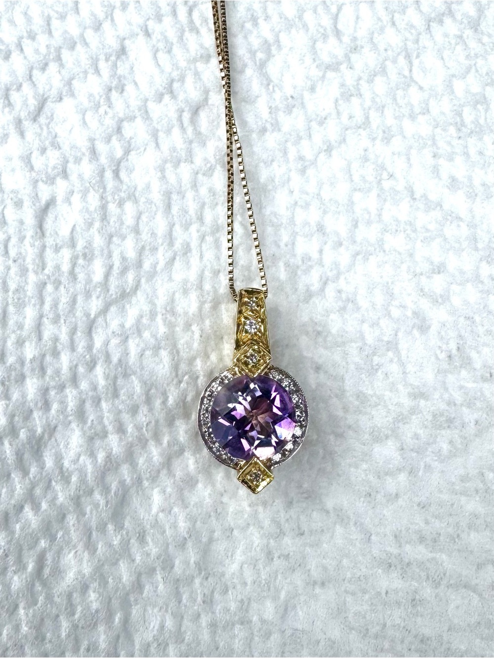 Hugett 18kt White and Yellow Gold Diamond and Amethyst Necklace.